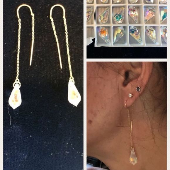 164. Sterling Silver Austrian Crystal Threader Earrings - Picture 4 of 9